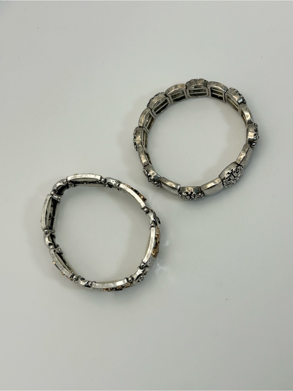 Silver & Gold-Tone Dragonfly Floral Stretch Bracelet Pair of 2 Vintage - Picture 10 of 13